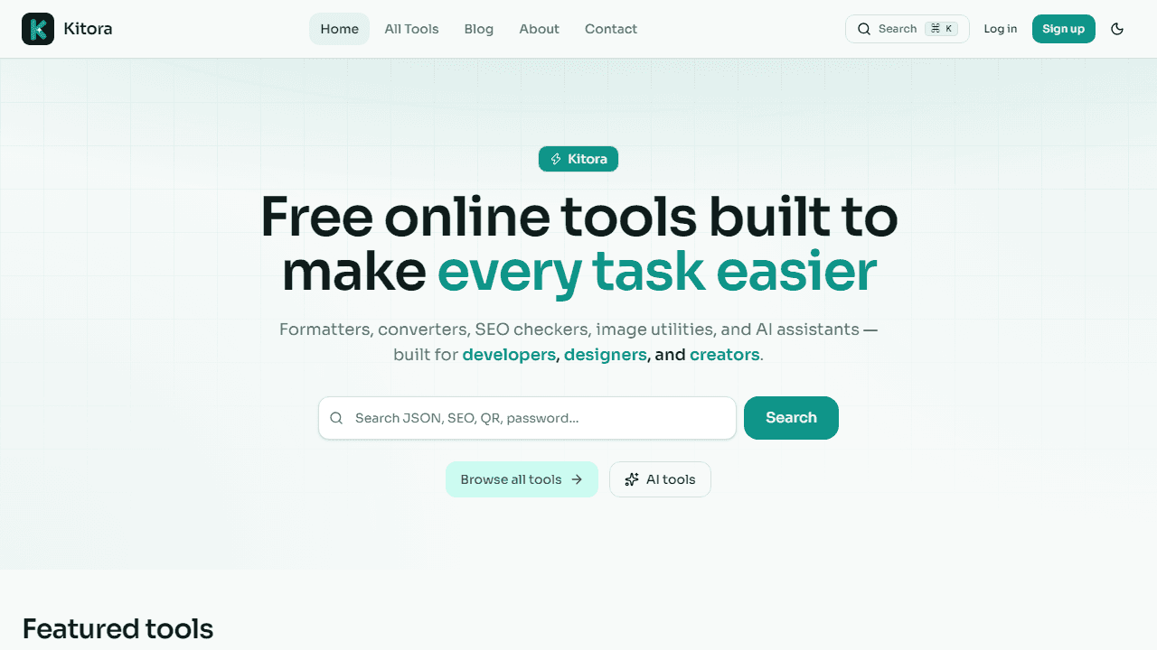 Kitora – Free Online Developer & AI Tools preview